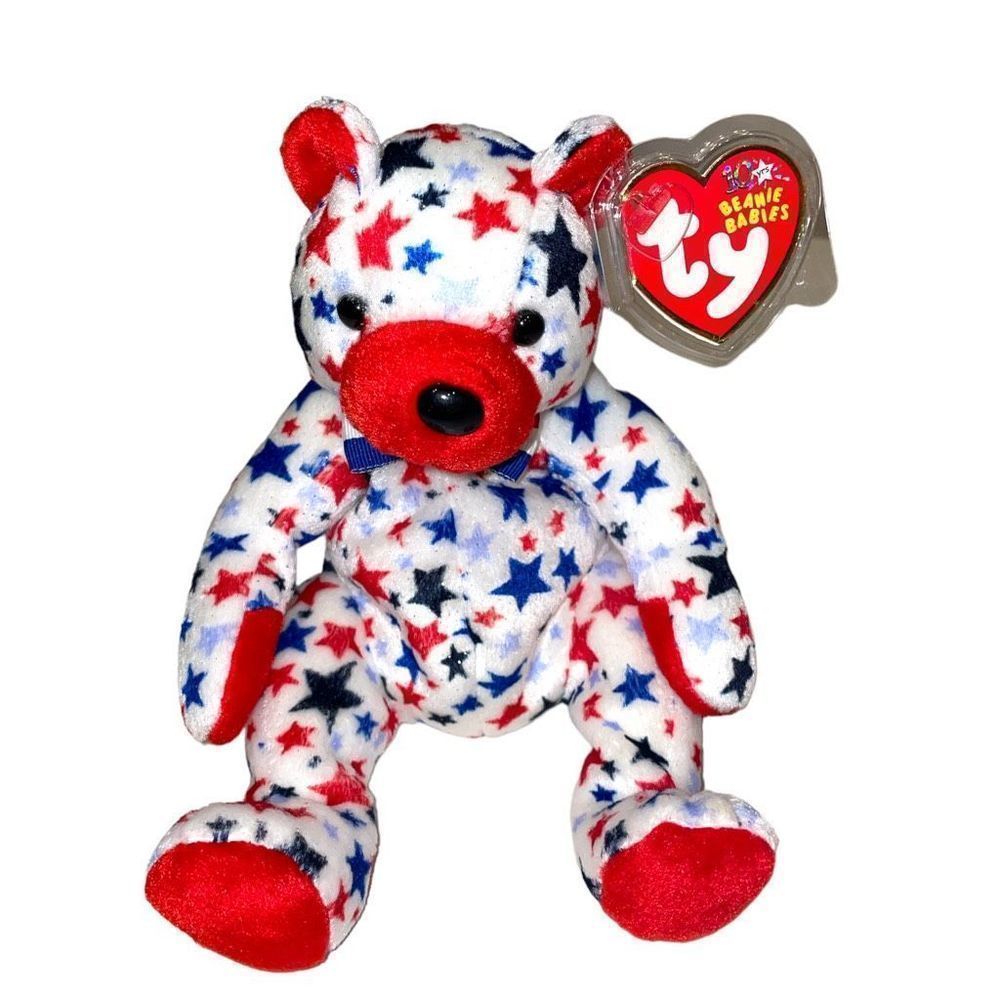 NWT vintage TY Beanie Baby, “Red” 10 yrs stars red white blue plush bear